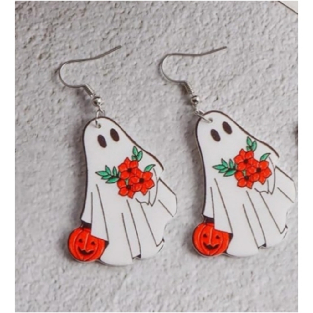 Halloween Earrings Holiday Dangle Drop Earrings Boo Ghost Pumpkin Earrings - Picture 4 of 4